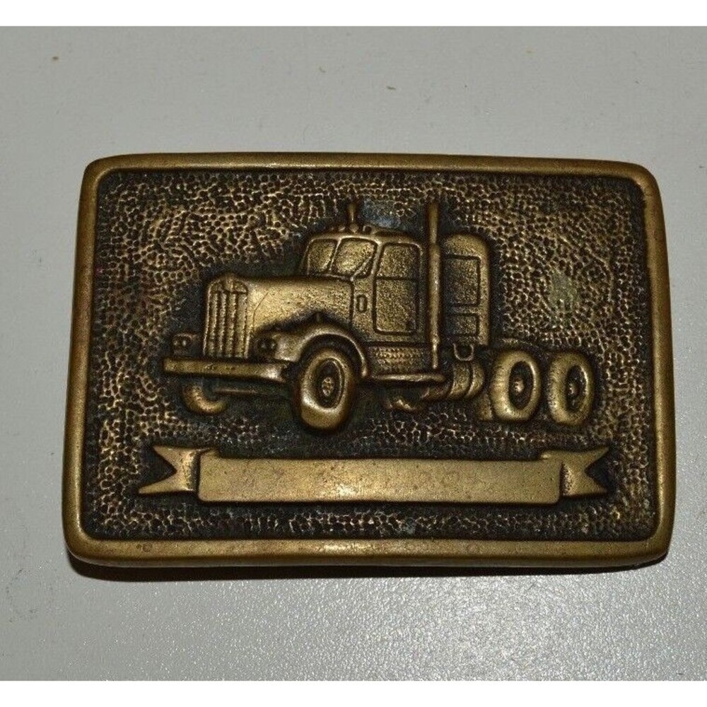 Vintage 1978 BTS Trucker Semi Truck Engraveable High End Brass Belt Buckle Rare
